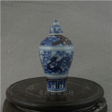 ZJUD02景德镇手工陶瓷手绘青花釉里红将军罐造型纹龙鼻烟壶