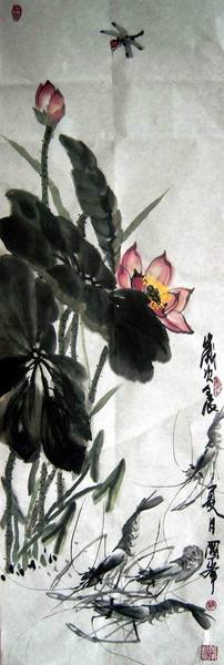 供应当代画家北京书画研究会赵国峰国画写意画&mdash;&mdash;荷花大虾