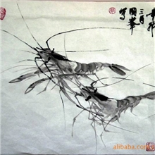 供应当代画家赵国峰国画水墨小品&mdash;&mdash;《双虾图》