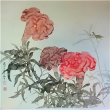 王路平国画鸡冠花与螳螂具有收藏价值的全国青年画家名家国画
