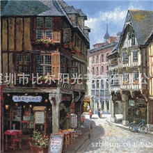 地中海风景高档油画批发大芬油画深圳刀街油画酒店建筑海景画