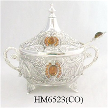 镶钻宝石古典花纹锌合金糖盅雪糕杯小吃盅配勺子盖子餐厨具摆设品
