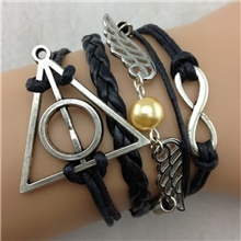 欧美复古天使的翅膀哈利波特8字三股辫多层手链皮绳蜡绳手链