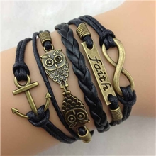 欧美复古猫头鹰船锚浪漫密码8字多股时尚亮丽皮绳手工编织手链