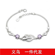 义乌银饰品批发925纯银手链批发韩国心相连手链淘宝供货货源