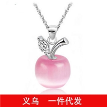 925纯银吊坠项链批发猫眼石苹果项链吊坠义乌银饰批发免费代理