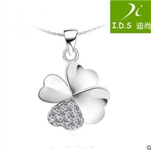 I.D.S迪尚银饰品批发925纯银女款时尚四叶草镶钻银饰品