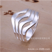 超低价批发外贸热销925银饰品欧美复古流行镂空经典水波纹戒指