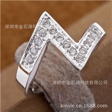 外贸热销首饰批发精美简约镶锆钻Z形戒指925银饰潮流韩版流行饰品