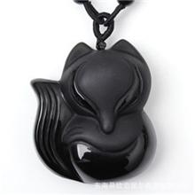 东海水晶开光黑曜石狐狸吊坠促姻缘防小三精雕磨砂挂坠批发