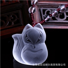 东海水晶开光白水晶狐狸吊坠促姻缘防小三精雕磨砂挂坠批发