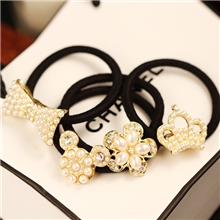 新款韩版饰品精美小珍珠水钻蝴蝶结发圈发绳发饰头饰头绳6827