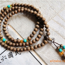 马狮麟古金丝楠木佛珠念珠8mm金丝楠木108粒持珠间绿松石藏银