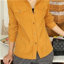 066欧美复古灯芯绒衬衫衬衣肩膀拼接女式修身衬衫女装大货批发