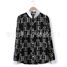 205韩版2013新款女装潮百搭欧美机器人立领雪纺长袖衬衫女衬衣