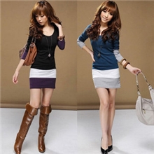 3119#秋装新款大码韩版女装2013拼接拼色甜美公主长袖连衣裙子