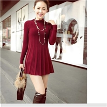 8094#2013秋冬新款修身百折裙针织连衣裙韩版套头显瘦打底裙
