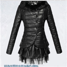 1226#2013冬装新品大毛领棉衣韩版修身中长款PU皮棉袄女棉服