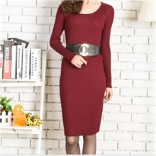 实拍女装韩版长袖OL打底裙气质大码修身显瘦针织毛衣连衣裙6031
