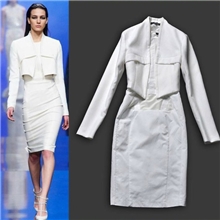 潮流时尚品牌欧美国际范贵族气场修身包臀毛呢连衣裙长袖短外套