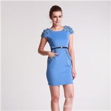 2013春秋装新款欧美高端毛线手工装饰修身显瘦气质短款连衣裙