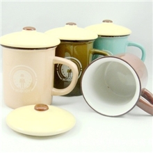 zakka杂货复古仿搪瓷杯含盖批发牛奶马克杯两个尺寸四色