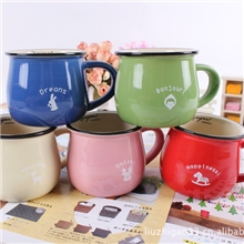 ZAKKA卡通复古牛奶杯早餐马克杯陶瓷咖啡杯子水杯仿搪瓷杯小号