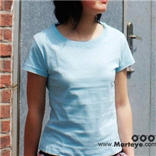 水蓝圆领短袖女款T恤,时尚女式TEE批发,打底衫