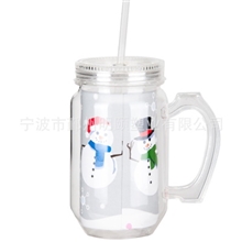塑料吸管杯，吸管杯，带手柄吸管杯，塑料双层杯