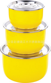 厂家直销供应江兴不锈钢三件套带盖盆调理锅三件套礼品套装锅