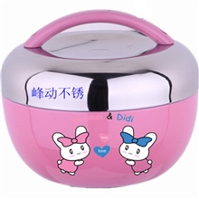 QQ苹果便当不锈钢双层保温饭盒1000ml可爱卡通便当盒