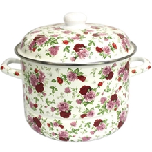 供应韩国日用品搪瓷蒸锅24CM小玫瑰花单层蒸锅电磁炉用锅