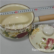 供应韩国日用品搪瓷单柄锅奶锅18CM大玫瑰奶锅电磁炉用锅