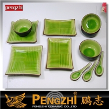 供应餐具礼品餐具12头餐具日韩冰裂餐具绿色裂纹餐具