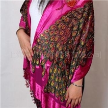 供应真丝孔雀花形提花长披肩