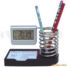 供应时钟弹簧笔筒名片座万年历笔筒名片座(图)