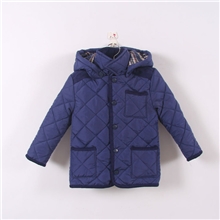 新款外贸童装欧美原单男童帅气绗缝格子加厚棉衣连帽棉袄10-3805