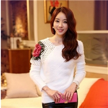2013秋季新款女装毛毛镂空套头毛衣玫瑰花肩毛衣复古针织衫女