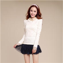 2013新品韩版娃娃脸蕾丝加绒女装修身大码秋冬长袖打底衫蕾丝衫
