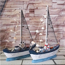海洋系列木制帆船摆件复古做旧渔网船模家居装饰品地中海系