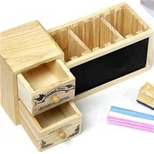 木制笔筒韩国笔筒文具原木色双层抽屉木质笔筒收纳盒