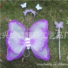【厂家直销】儿童翅膀背饰大号带钻双层蝴蝶三件套整箱起批