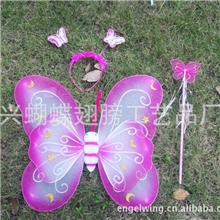 【厂家直销】彩色蝴蝶翅膀双层蝴蝶翅膀3件套儿童节热卖