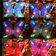 【厂家直销】闪光蝴蝶翅膀带6灯蝴蝶翅膀三件套夜卖好货源