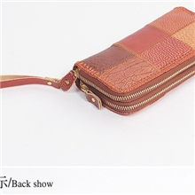 厂家直销花边十字扣钱包G1拼色大双拉铜牙长款手工钱包时尚钱包