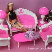 芭比娃娃配件家具欧式沙发茶几小桌子椅子6件套过家家玩具0.26