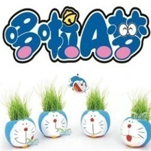 叮当猫机器猫DIY青草种植桌面舒压小植物淘气郎长草头娃娃批发