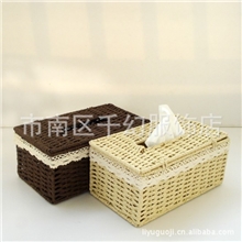 创意家居高档多功能草编纸绳抽纸盒套纸巾抽收纳盒车用收纳