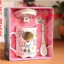 【特价销售】批发个性礼品杯陶瓷杯子单杯带汤勺多个样式混发