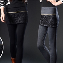 加厚假两件打底裤裙裤秋冬款必备女韩版潮蕾丝显瘦百搭打底裤